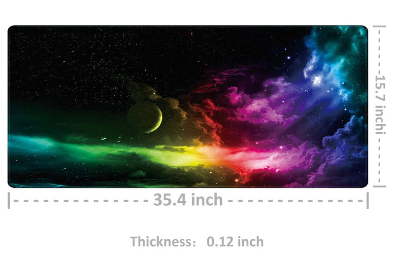 Benvo Extended Mouse Pad Large Gaming Mouse Pad- 35.4x15.7x0.12 inch Computer Keyboard Mouse Mat Non-Slip Mousepad Rubber Base and Stitched Edges for Game Players, Office, Study, Aurora Light Pattern - Image 2